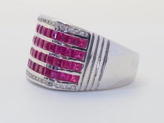 Vintage 2.50ct Squared Ruby & Quartz Sterling Silver Wide Band Ring