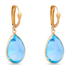 Vintage 25.20 carat blue topaz 14k yellow gold drop earrings