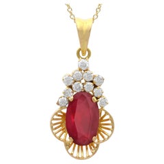 Vintage 2.53 Carat Ruby 0.48 Carat Diamond, 18k Yellow Gold Pendant Circa 1980