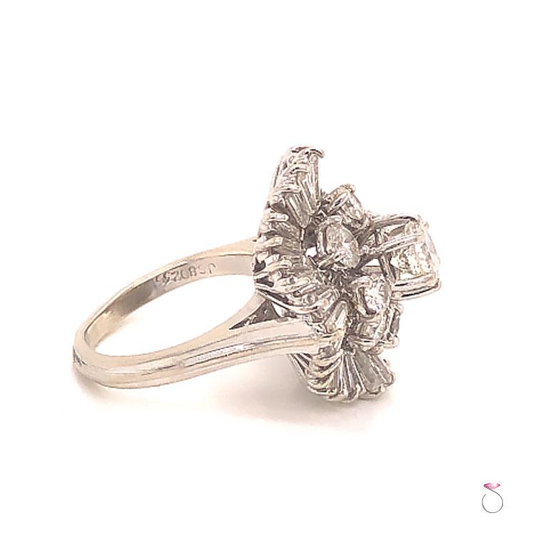 Vintage 2.53 Carats Diamond Ballerina Engagement Ring in 14K White Gold ...