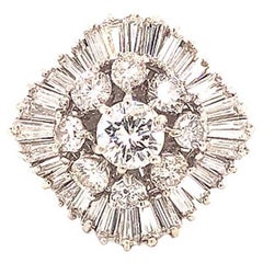 Vintage 2.53 Carats Diamond Ballerina Engagement Ring in 14K White Gold
