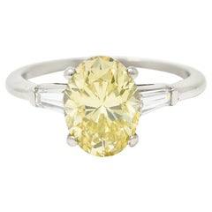 Vintage 2.53 Carats Fancy Intense Yellow Diamond Platinum Engagement Ring GIA