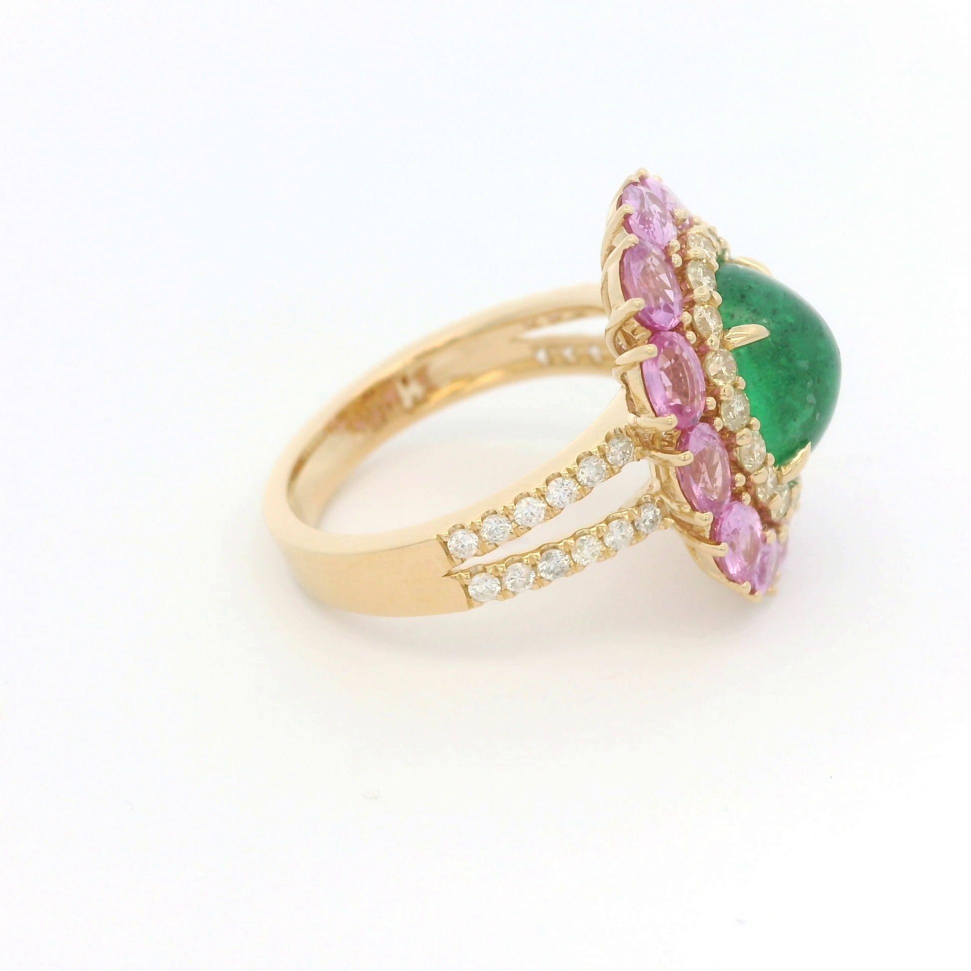 Vintage 2.53Ct Emerald Ring and fancy Diamond Pink Sapphire in 18K Yellow Gold 3