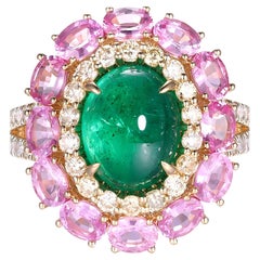 Anello vintage con smeraldo da 2,53 carati e zaffiro Pink Diamond di fantasia in oro giallo 18 carati