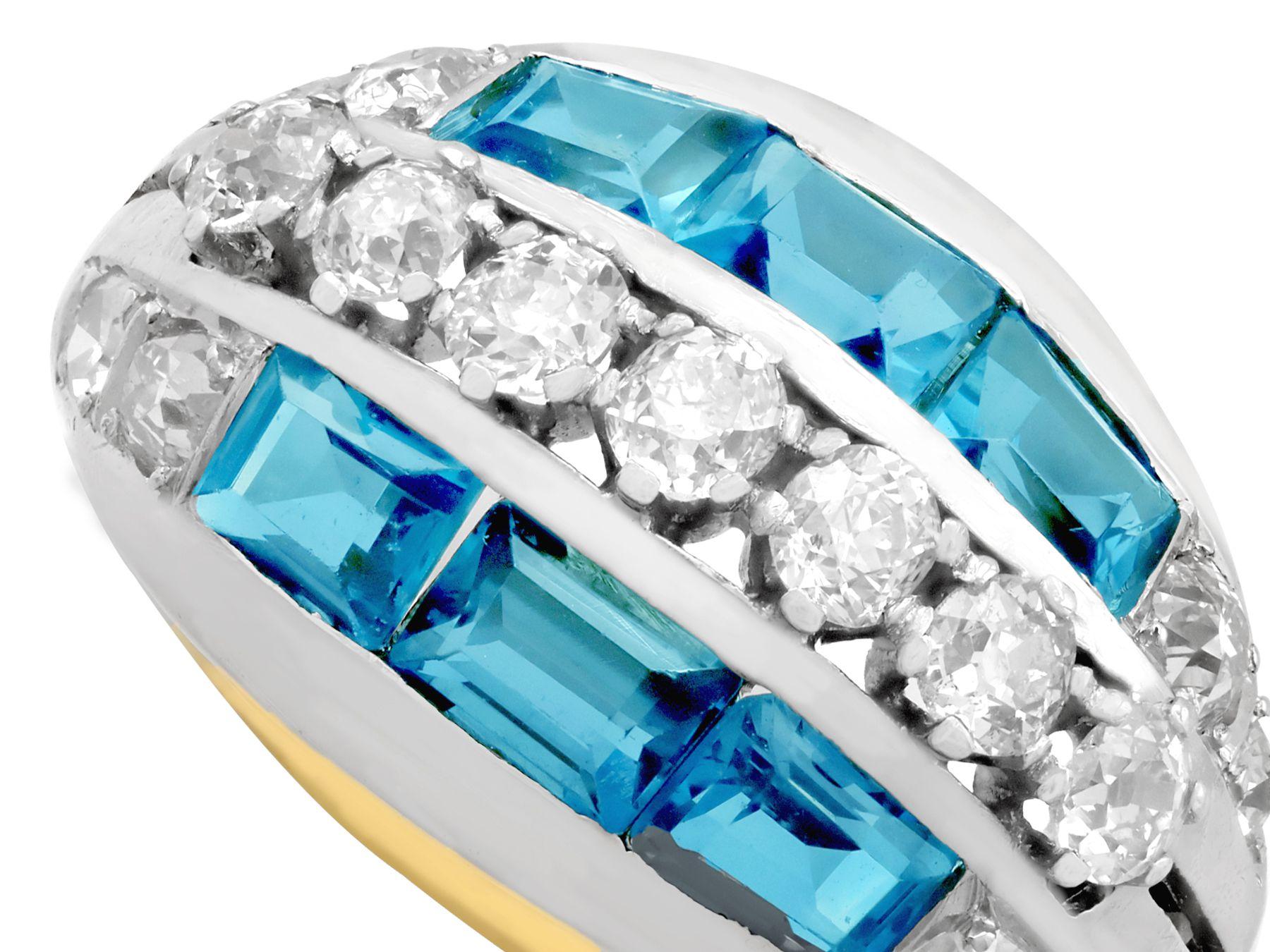 Baguette Cut Vintage 2.54 Carat Aquamarine 2.13 Carat Diamond Gold Cocktail Ring For Sale