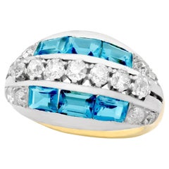 Vintage 2.54 Carat Aquamarine 2.13 Carat Diamond Gold Cocktail Ring