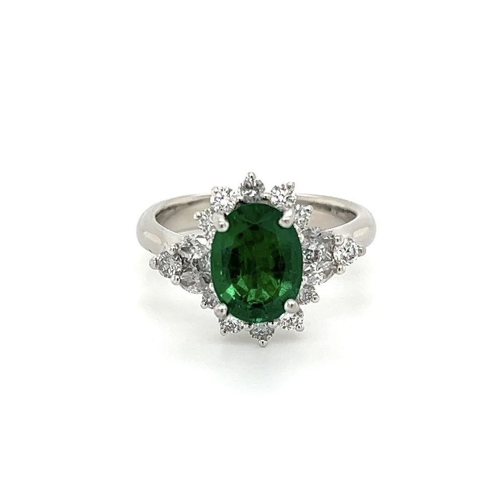 Modern Vintage 2.54 Carat Oval Emerald Minor GIA and Diamond Platinum Cocktail Ring For Sale