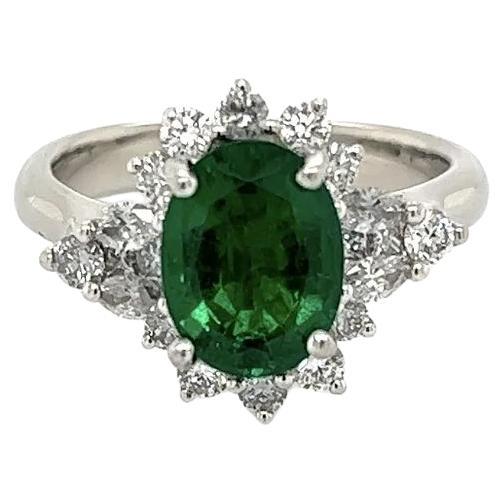 Bague cocktail vintage de 2,54 carats, émeraude ovale mineure GIA et diamants