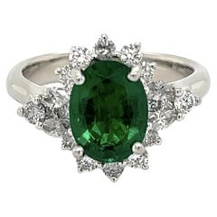 Vintage 2.54 Carat Oval Emerald Minor GIA and Diamond Platinum Cocktail Ring