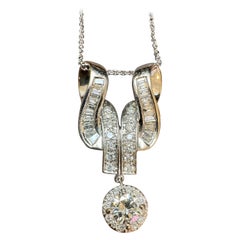 Vintage 2.55 Ct Diamond Solitaire Diamond 0.90 Ct Pendant in 14 K White Gold