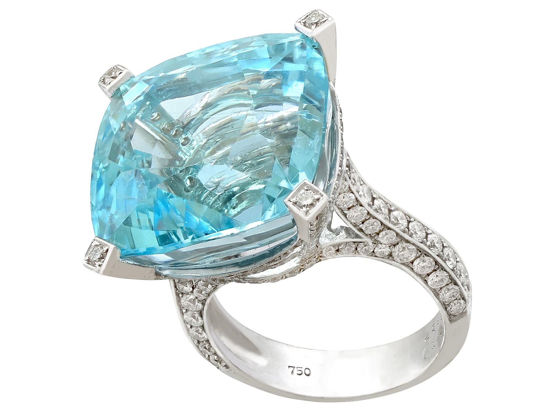 Square Cut 25.61 Carat Aquamarine and 3.02 Carat Diamond White Gold Cocktail Ring