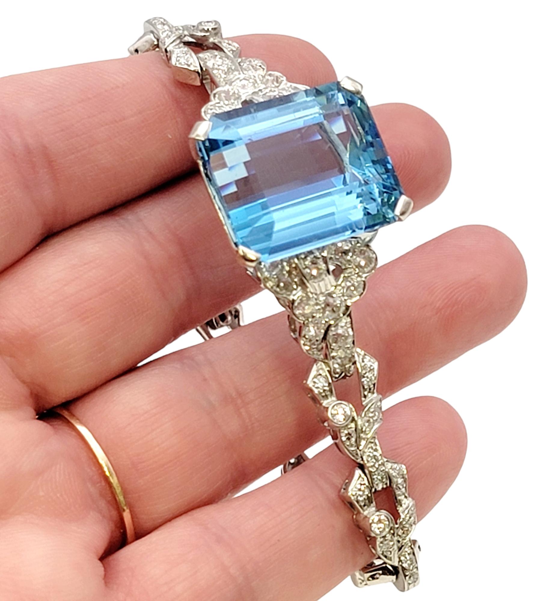 Vintage 25.76 Carat Total Blue Aquamarine and Diamond Bracelet in Platinum For Sale 10