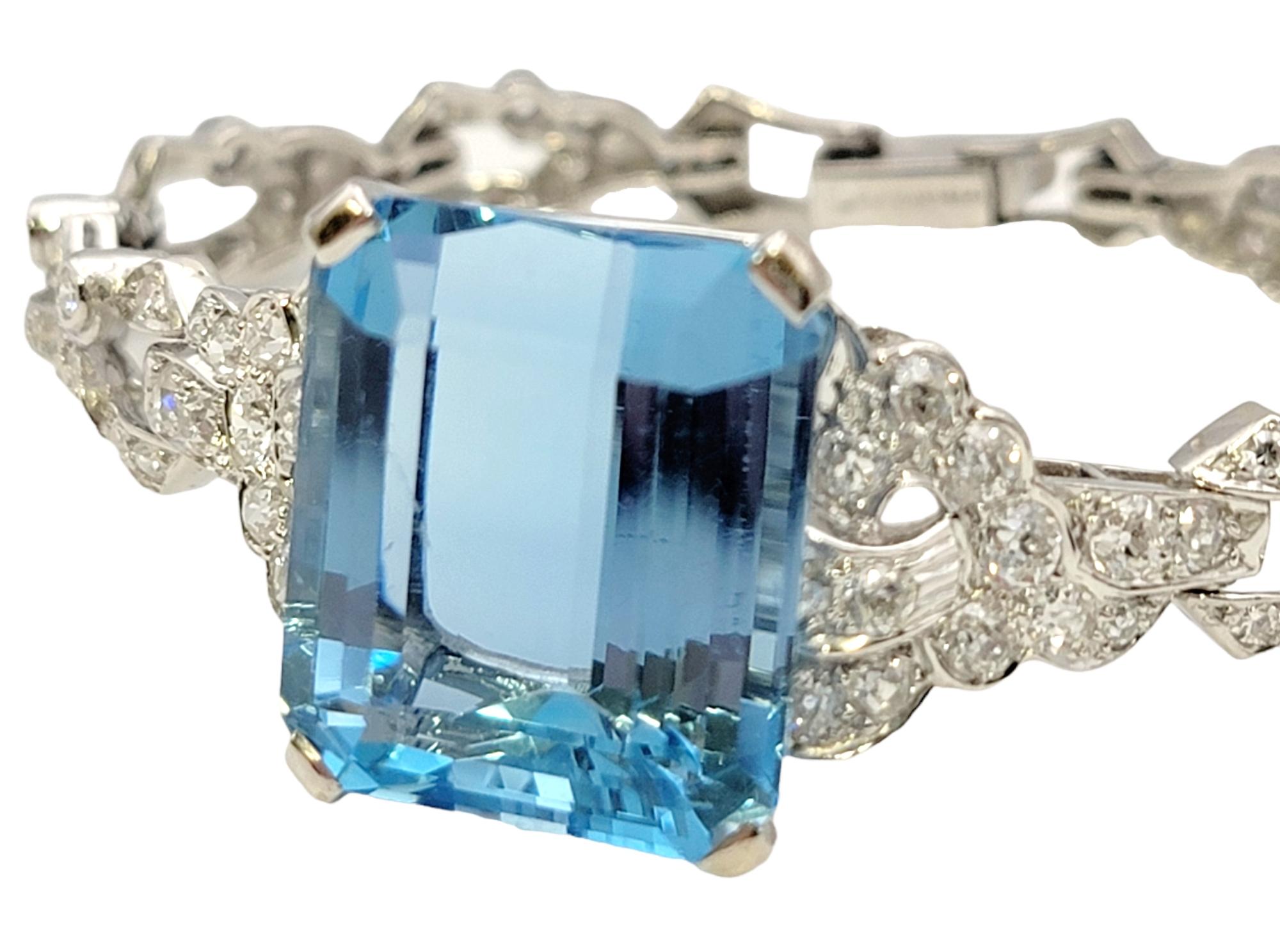 Women's Vintage 25.76 Carat Total Blue Aquamarine and Diamond Bracelet in Platinum For Sale