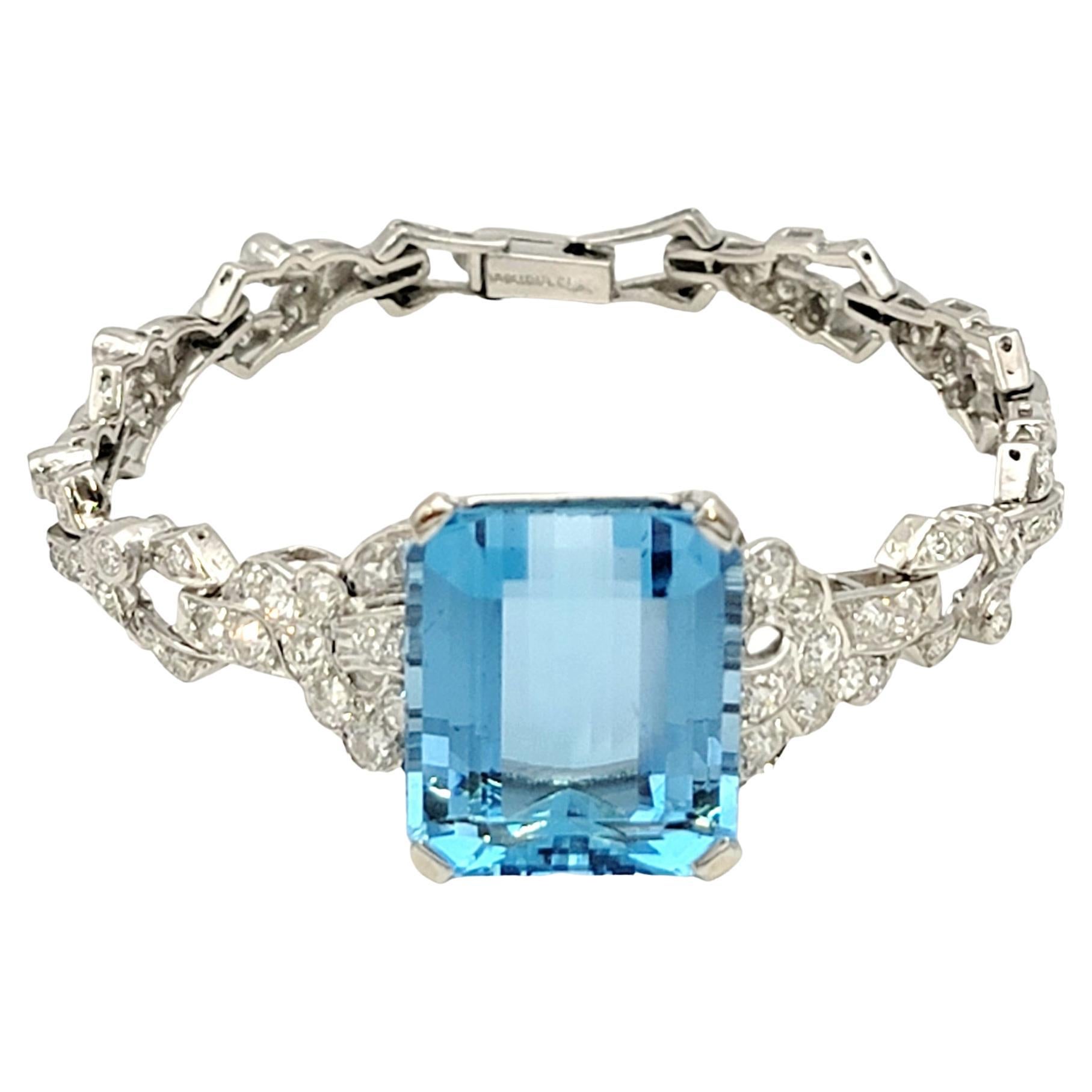 Vintage 25.76 Carat Total Blue Aquamarine and Diamond Bracelet in Platinum For Sale