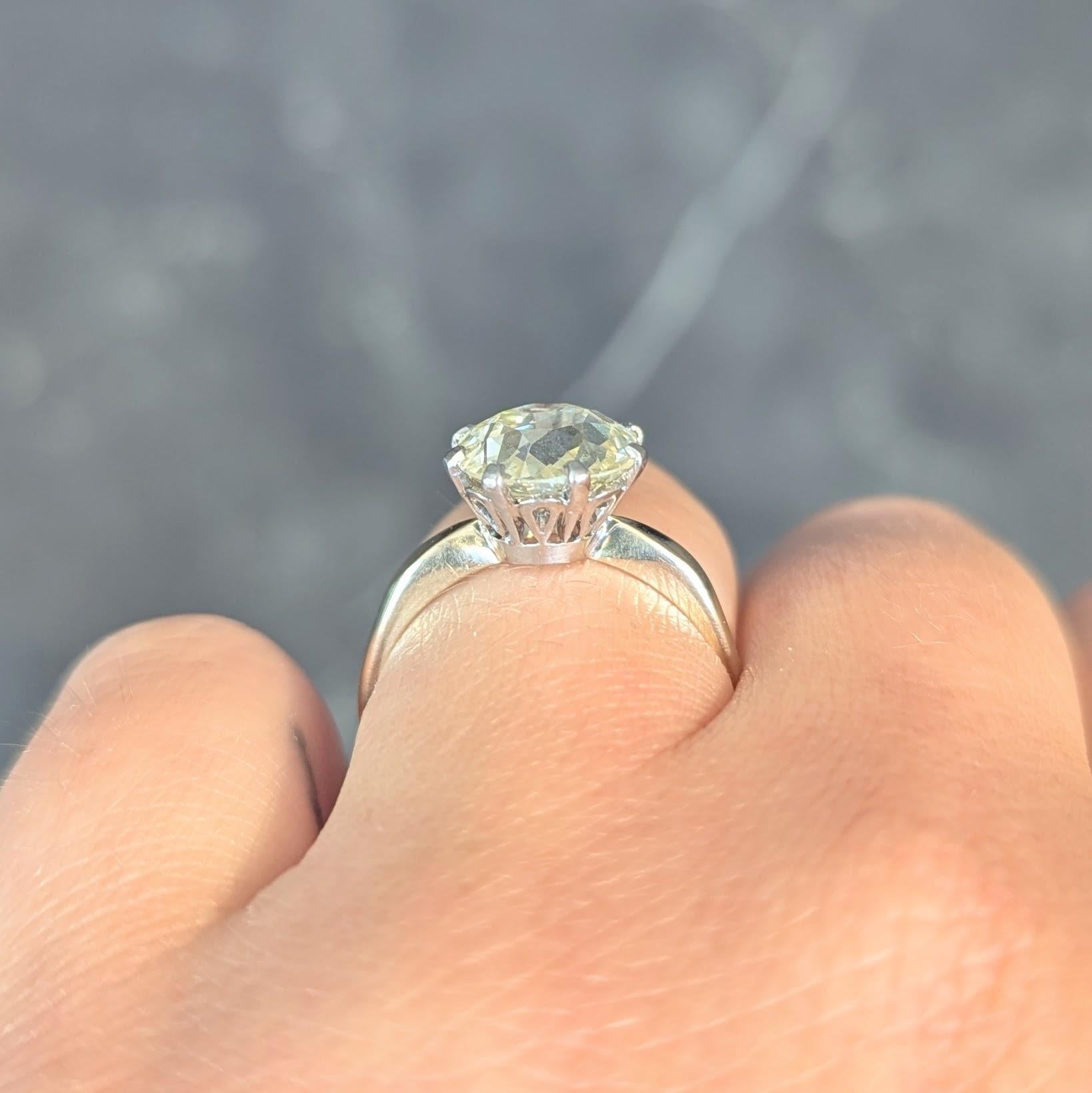 Vintage 2.58 CTW Oval Diamond Platinum 18K Gold Solitaire Engagement Ring GIA 8