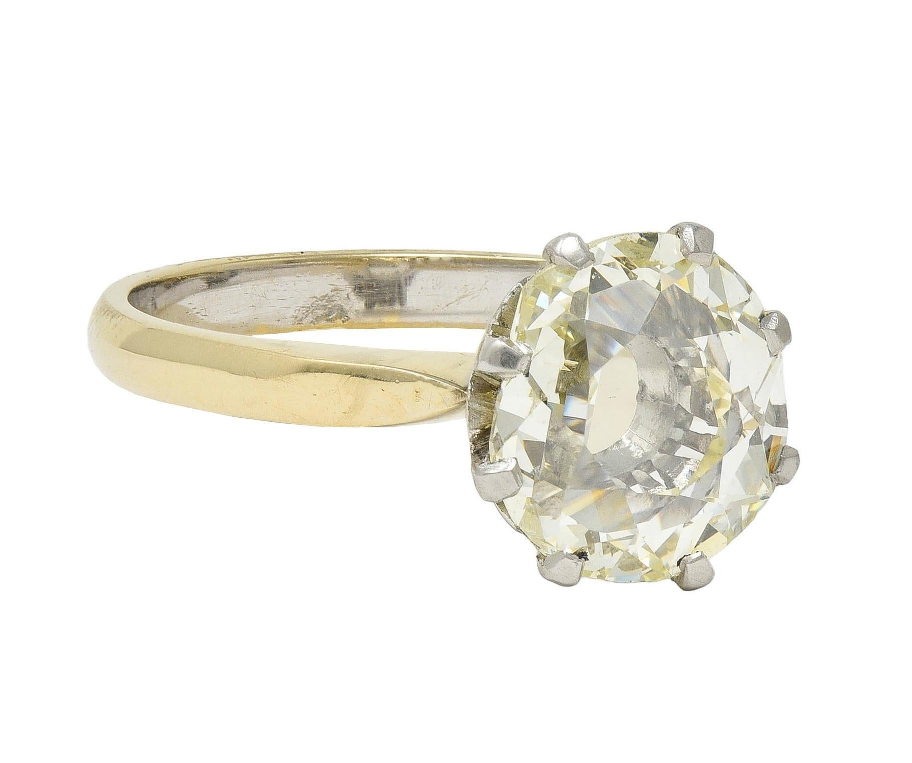 Oval Cut Vintage 2.58 CTW Oval Diamond Platinum 18K Gold Solitaire Engagement Ring GIA
