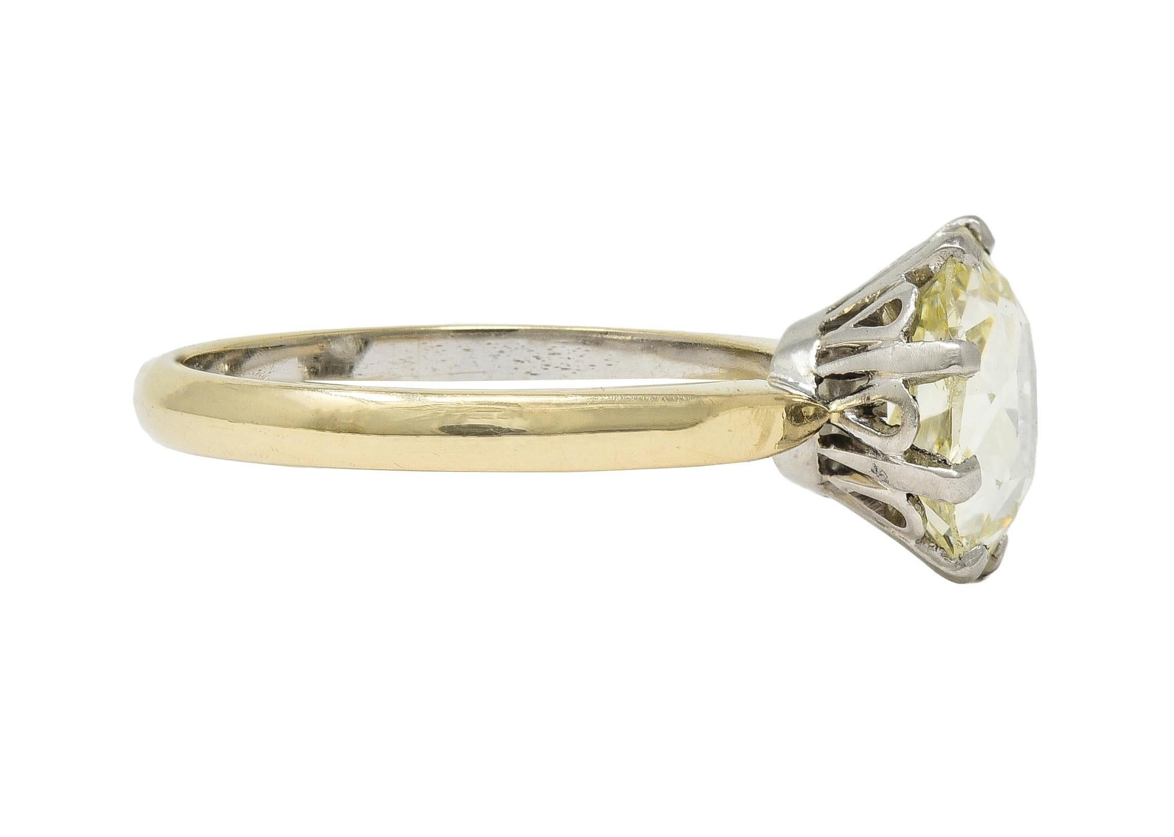 Vintage 2.58 CTW Oval Diamond Platinum 18K Gold Solitaire Engagement Ring GIA In Excellent Condition In Philadelphia, PA