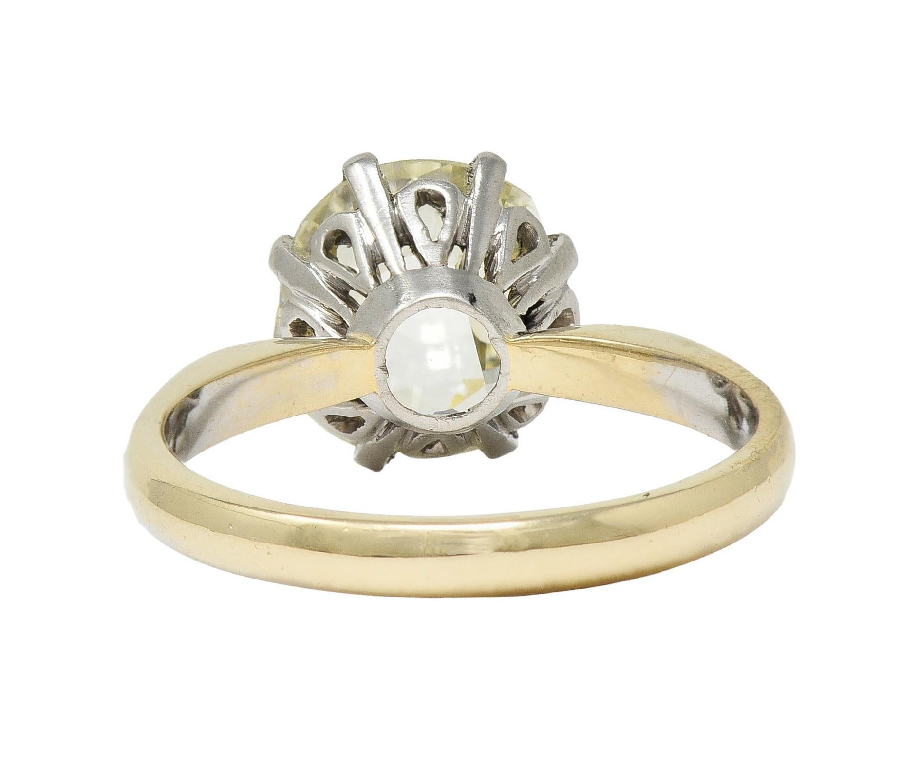 Women's Vintage 2.58 CTW Oval Diamond Platinum 18K Gold Solitaire Engagement Ring GIA