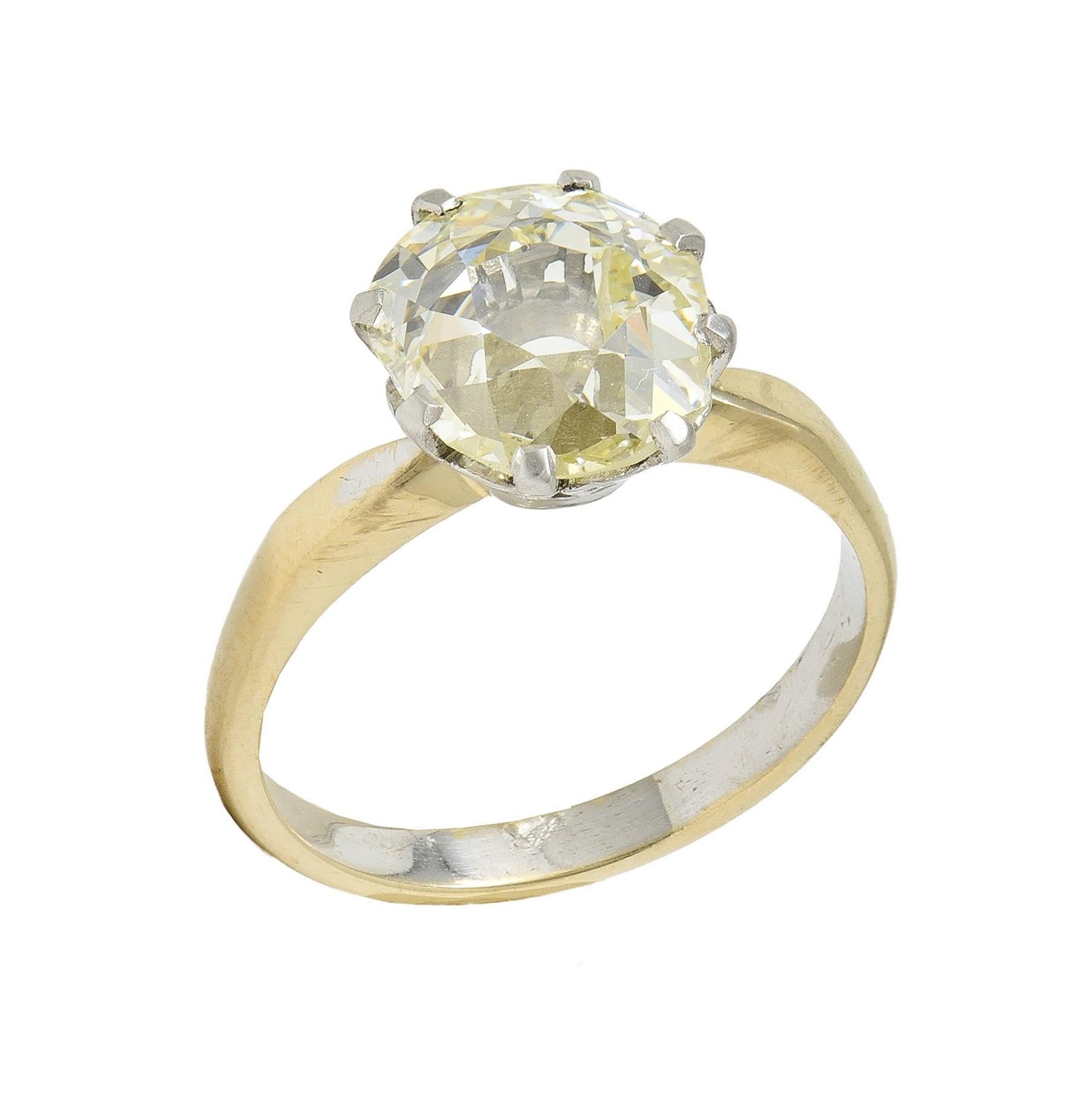 Vintage 2.58 CTW Oval Diamond Platinum 18K Gold Solitaire Engagement Ring GIA 4
