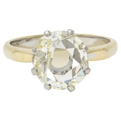 Vintage 2.58 CTW Oval Diamond Platinum 18K Gold Solitaire Engagement Ring GIA