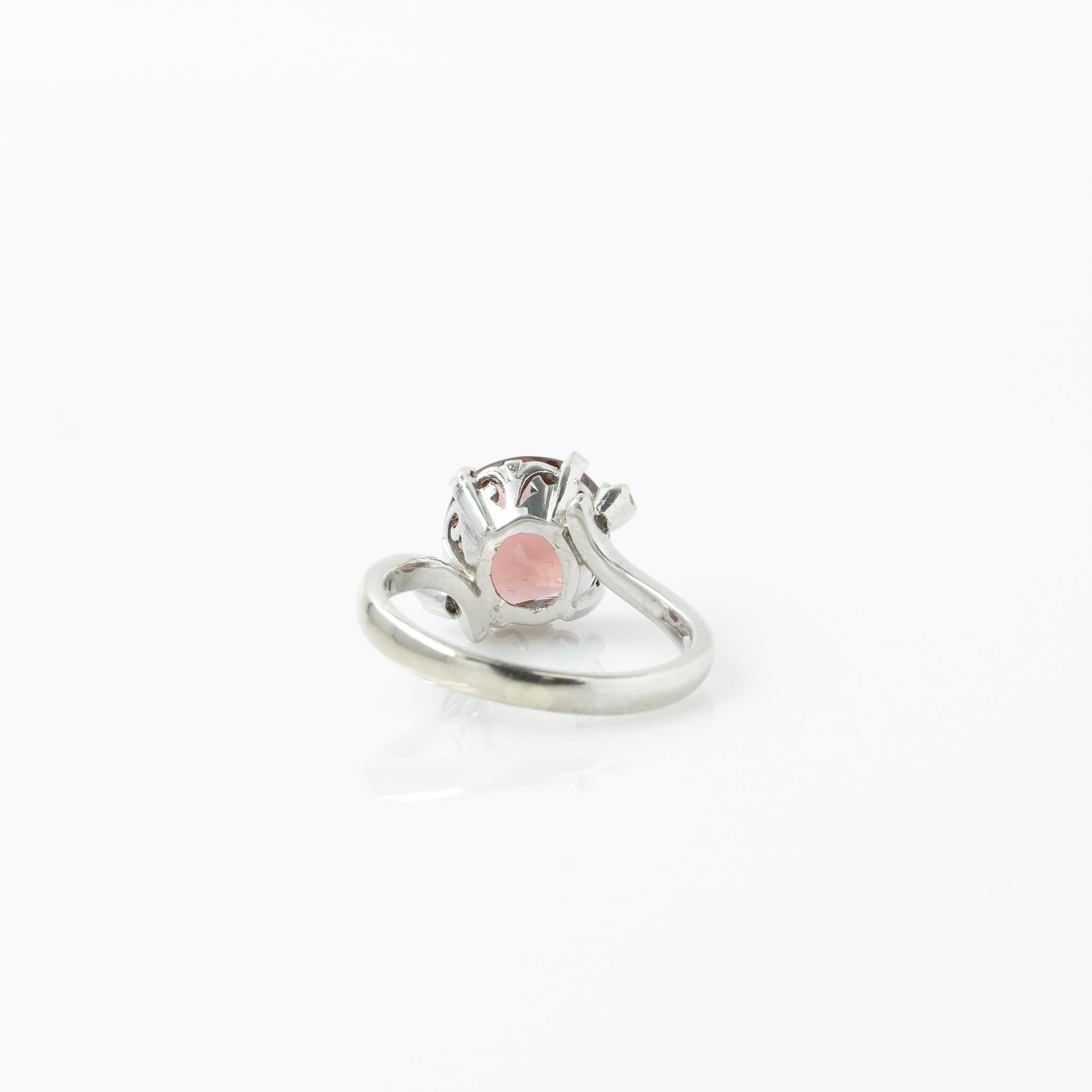 Round Cut Vintage 2.59ct Pink Tourmaline & Diamond 14k White Gold Ring