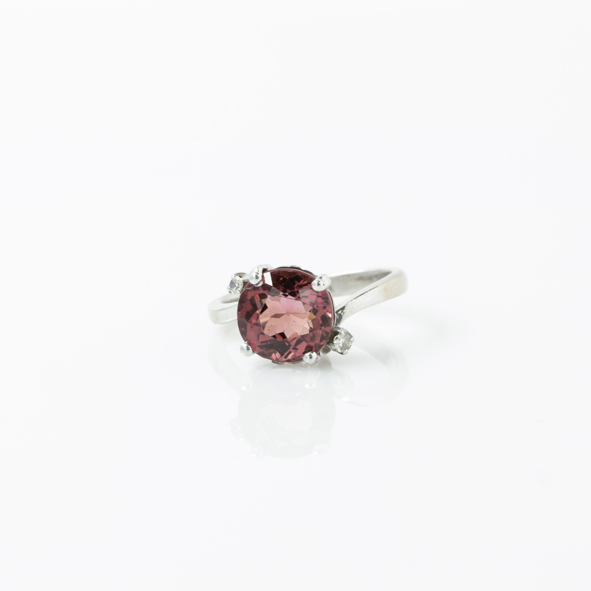 Women's Vintage 2.59ct Pink Tourmaline & Diamond 14k White Gold Ring