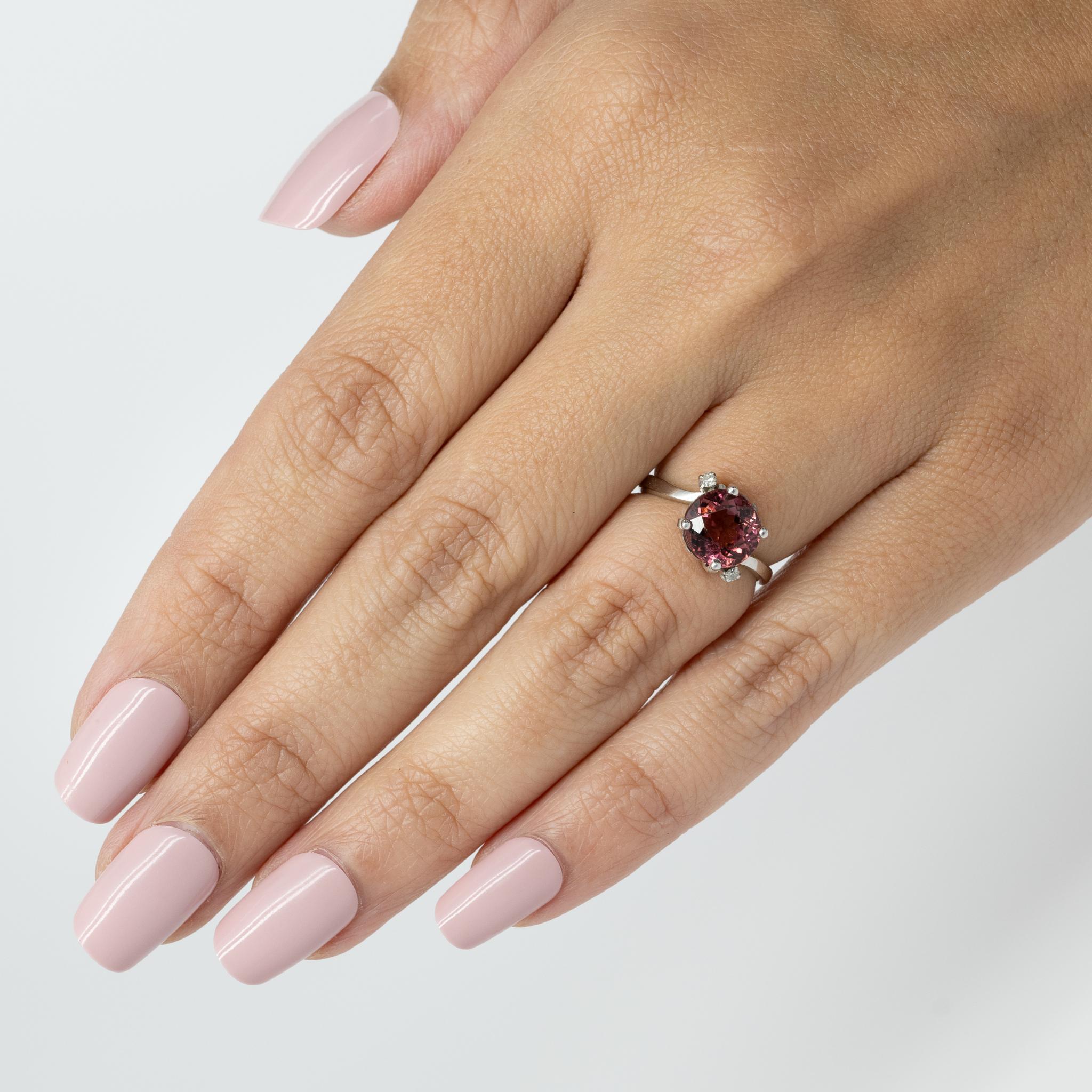 Vintage 2.59ct Pink Tourmaline & Diamond 14k White Gold Ring 2