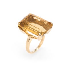 Vintage 25 Carat Citrine Ring Emerald Cut 14 Karat Gold Estate Fine Jewelry