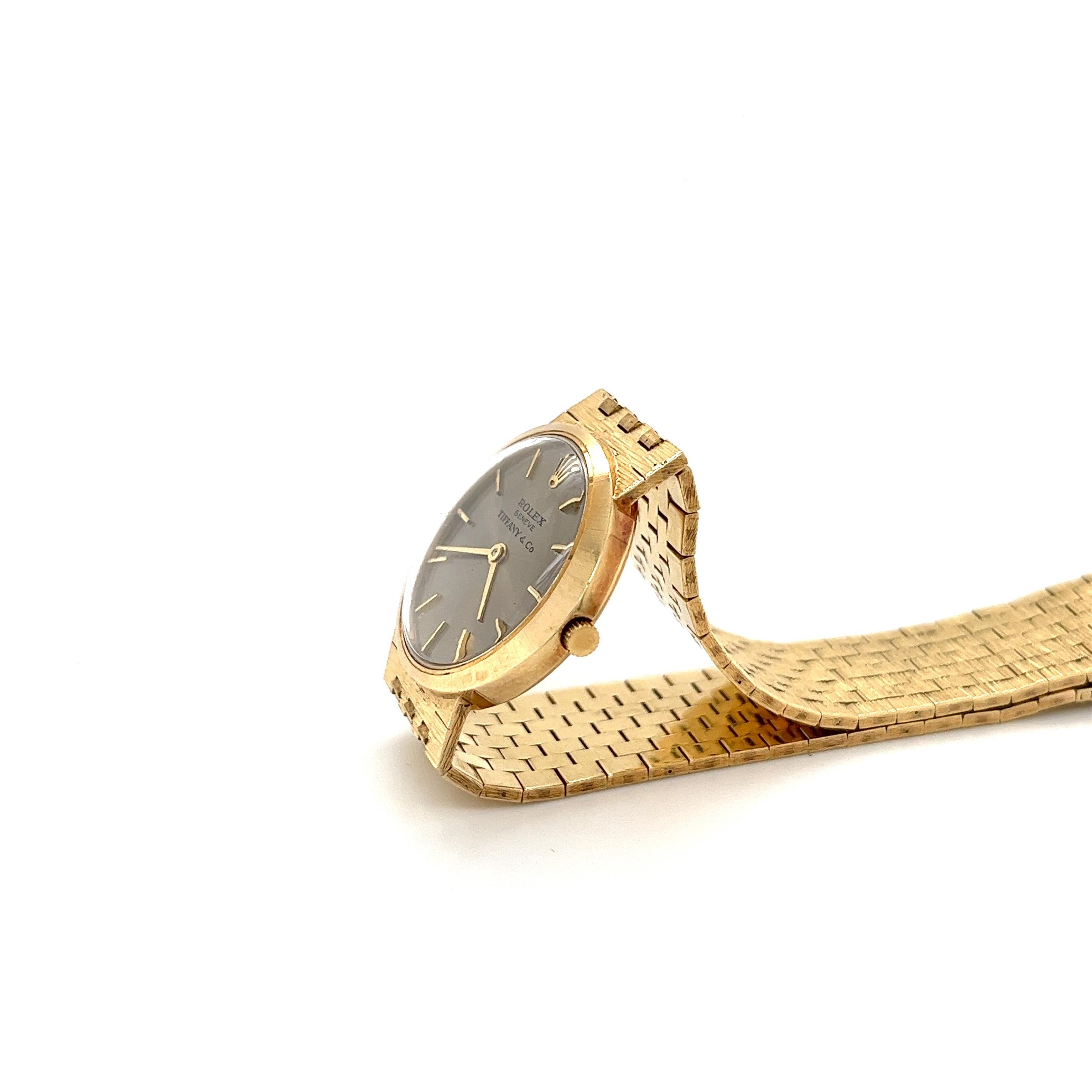 Retro Vintage Rolex for Tiffany & Co. Ladies Watch in 14K Gold Integral Bracelet For Sale