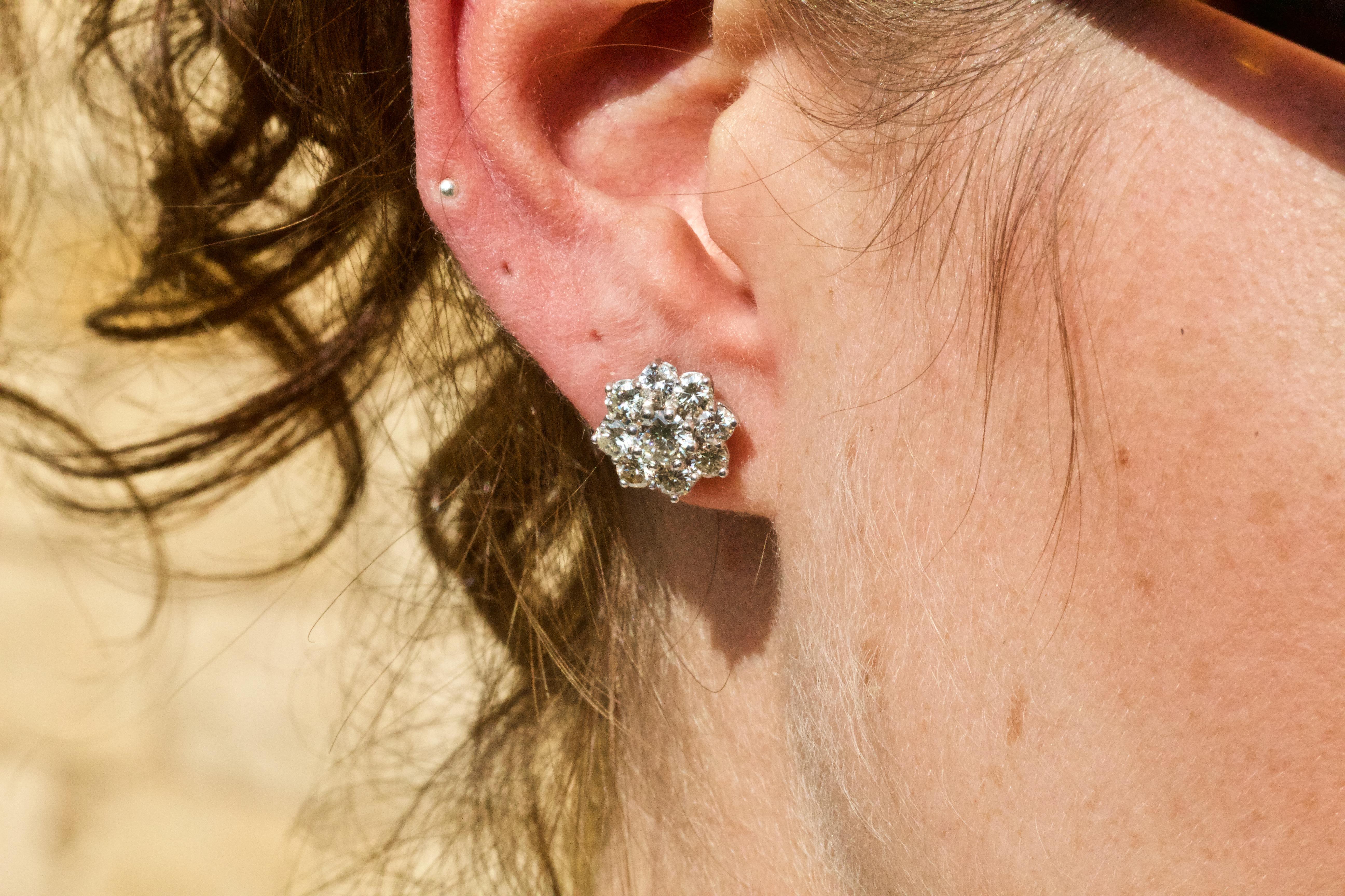 Vintage 2.6 Carat Diamond White Gold Flower Stud Earrings 1