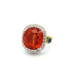 Vintage 26 Carat Oval Mandarin Spessartite Garnet & Diamond Gold Statement Ring