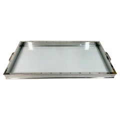 Vintage Chrome and Glass Serving Tray with Countersunk Screwhead Detail