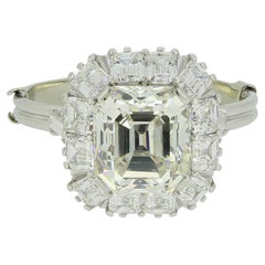 Bague ancienne en grappe de diamants taille Asscher de 2,60 carats