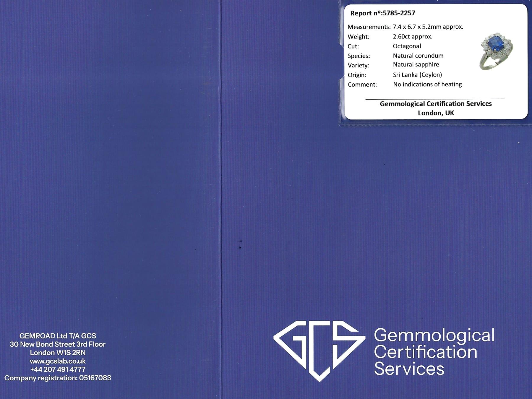 Anillo vintage de platino con zafiro de Ceilán de 2,60 quilates y diamantes de 1 quilate Circa 1945 en venta 8