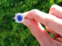 Vintage 2.60 Carat Ceylon Sapphire 1 Carat Diamond Platinum Ring Circa 1945