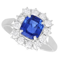 Vintage 2.60 Carat Ceylon Sapphire 1 Carat Diamond Platinum Ring Circa 1945