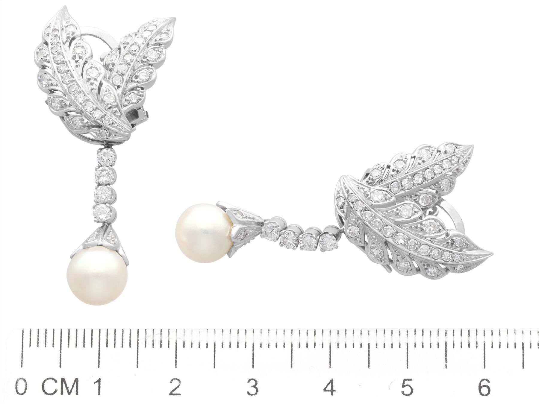 Vintage 2.60 Carat Diamond and Pearl Platinum Drop Earrings Circa 1950 4