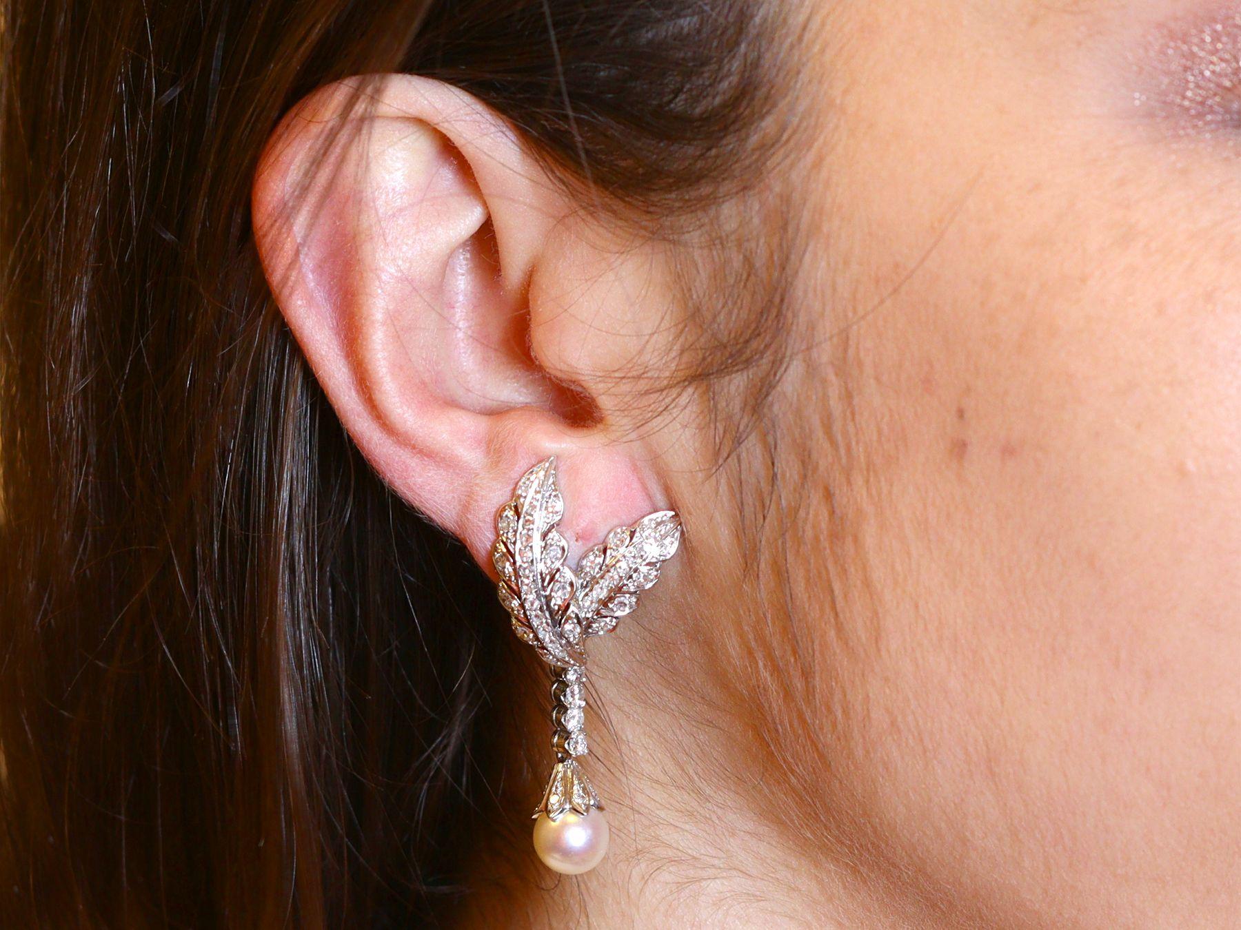 Vintage 2.60 Carat Diamond and Pearl Platinum Drop Earrings Circa 1950 5