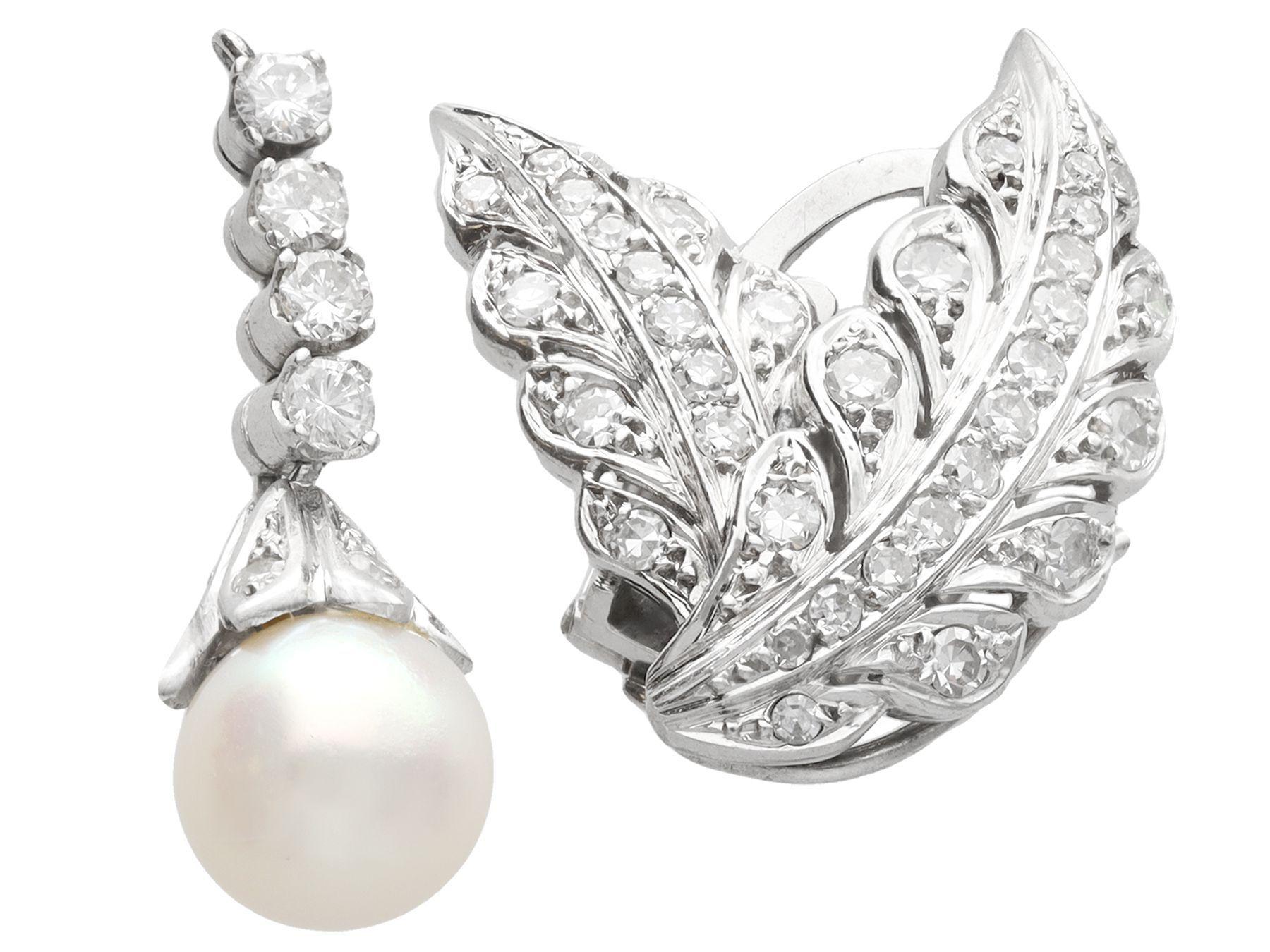 Vintage 2.60 Carat Diamond and Pearl Platinum Drop Earrings Circa 1950 2