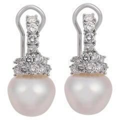 Vintage 2.60 carat diamond pearl 18k white gold earrings