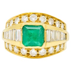 Vintage 2.60 Carat Emerald Diamond 18 Karat Yellow Gold Band Ring
