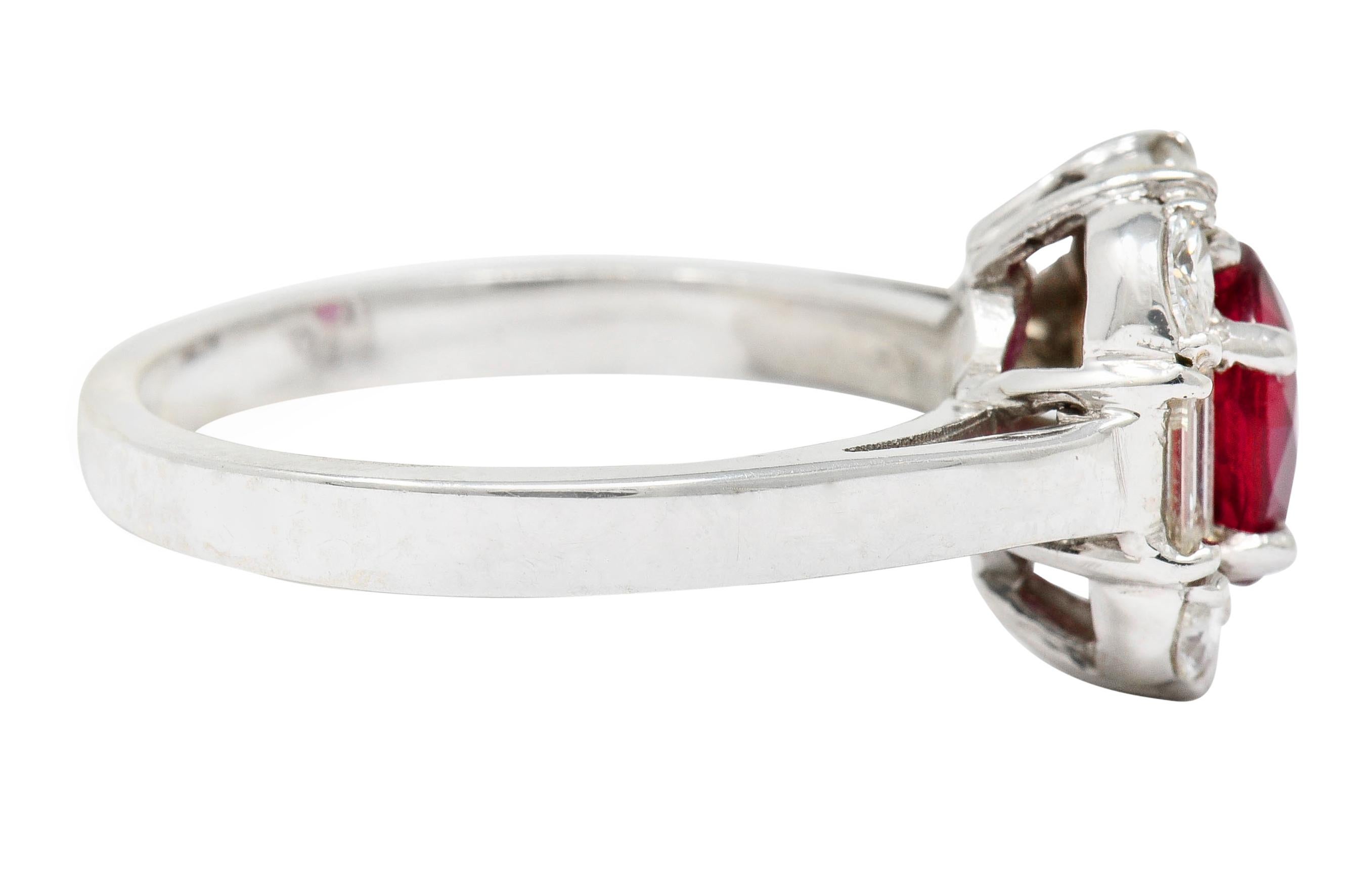 Contemporary Vintage 2.60 Carat Ruby Diamond 18 Karat White Gold Cluster Ring AGL