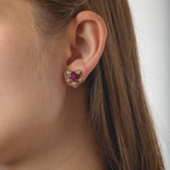 Orecchini vintage in oro 18k con rubino e diamante da 2,60 carati