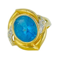 Vintage 2.60 Total Carat Weight Aquamarine and Diamonds Cluster Cocktail Ring