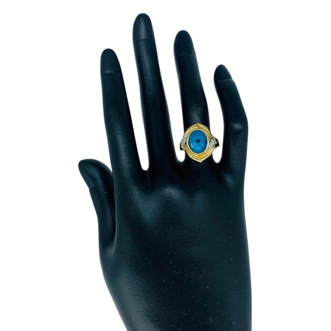 Bague cocktail vintage en grappe de diamants et aigue-marine d'un poids total de 2,60 carats en vente 3