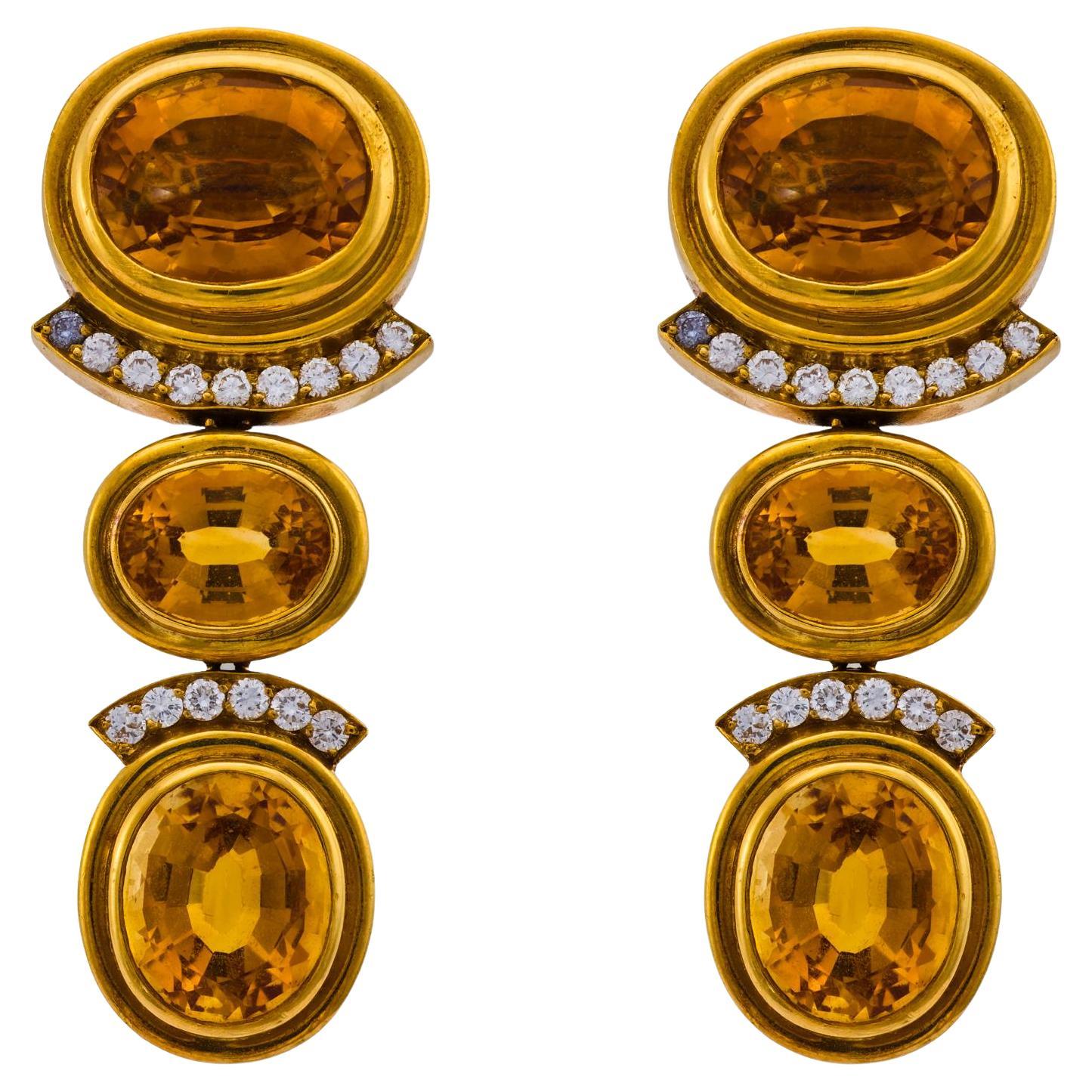 Orecchini vintage in oro giallo 18k con diamante citrino da 26,00 carati