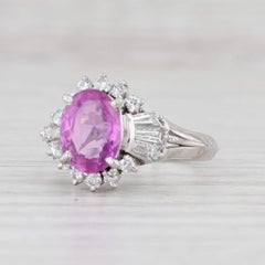 Vintage 2.60ctw Pink Oval Sapphire VS2 Diamond Halo Ring Platinum