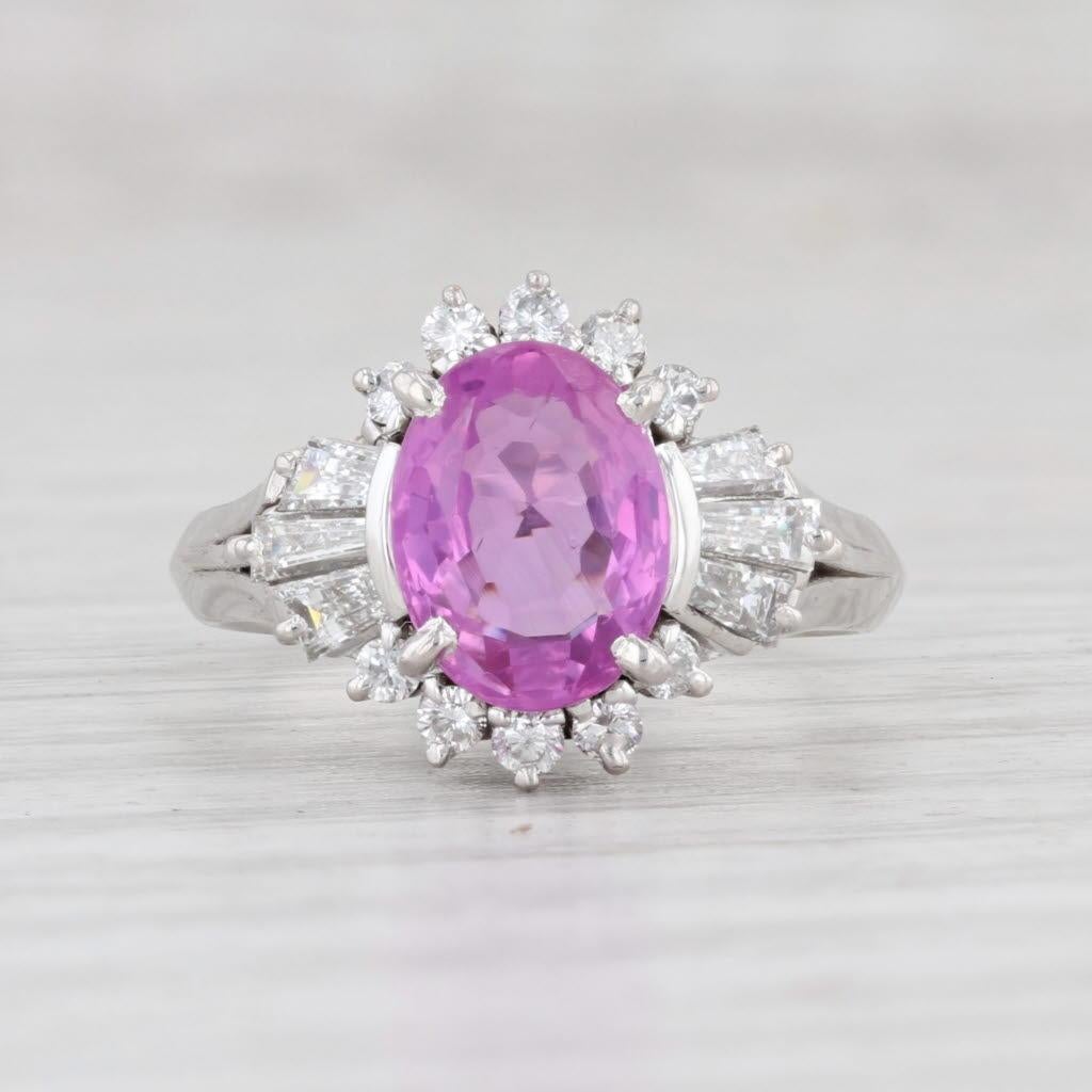 Oval Cut Vintage 2.60ctw Pink Oval Sapphire VS2 Diamond Halo Ring Platinum For Sale