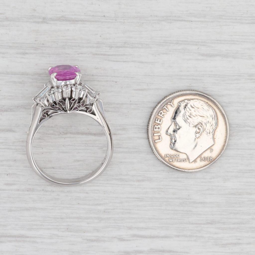 Vintage 2.60ctw Pink Oval Sapphire VS2 Diamond Halo Ring Platinum For Sale 2
