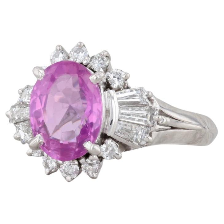 Vintage 2.60ctw Pink Oval Sapphire VS2 Diamond Halo Ring Platinum For Sale